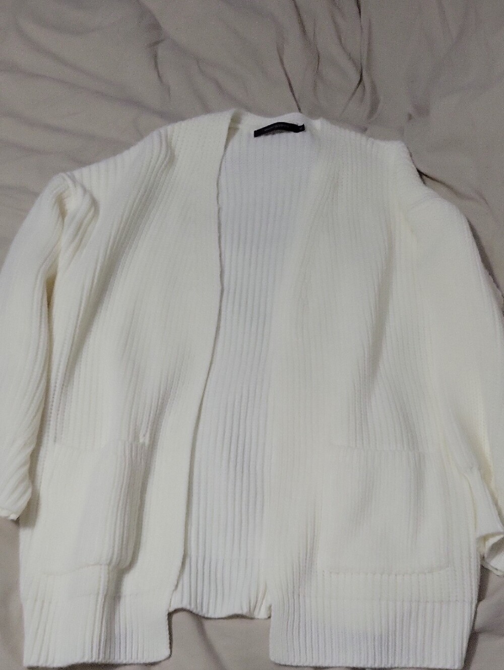 Cream Ribbed Open Cardigan